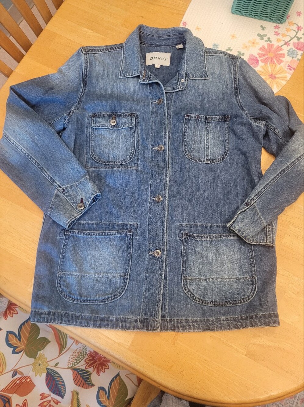 Orvis Denim Chore Coat Jean Jacket Oversized Small Medium
